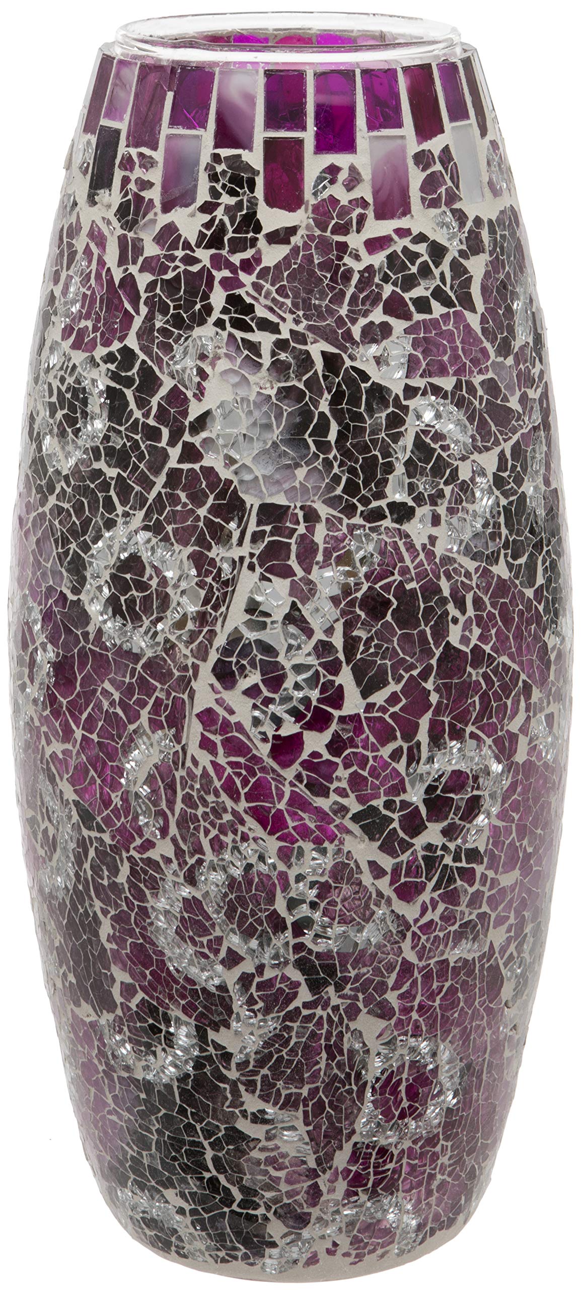 Purple Floral Crackled Glass Mosaic Vase