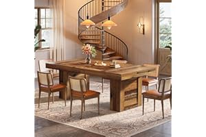 Tribesigns 63'' Farmhouse Dining Table for 6, Rectangle Wooden Kitchen Table with Heavy-Duty Legs, Rustic Large Dining Room F
