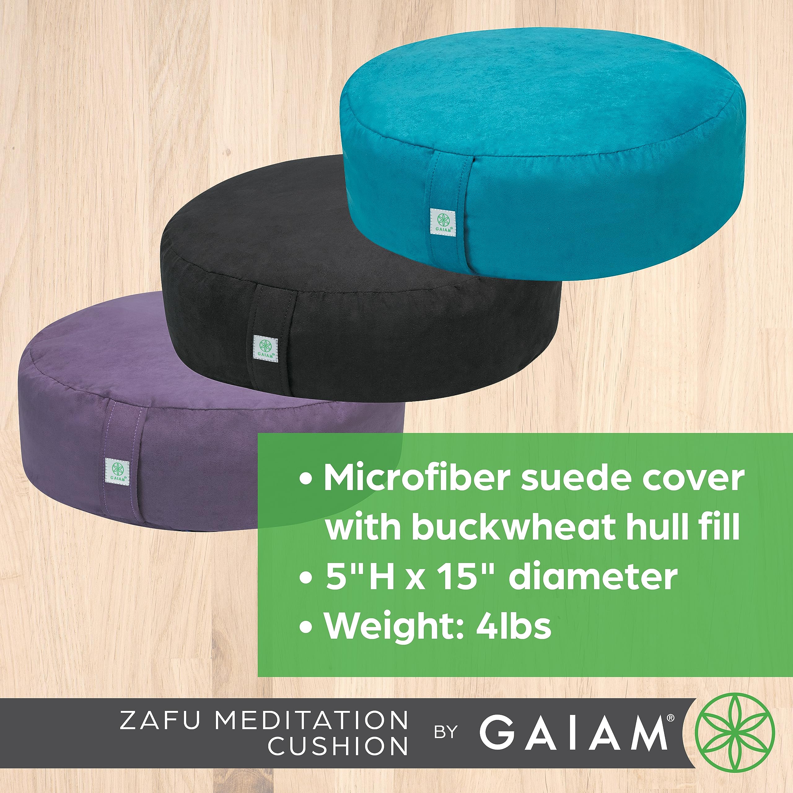 Gaiam Zafu Yoga Meditation Cushion - Ergonomic Buckwheat Hull Floor Pillow for Posture Support, Tailored Comfort with Adjustable Filling, Carry Handle, Versatile for Pilates and Relaxation - Black - Image 6