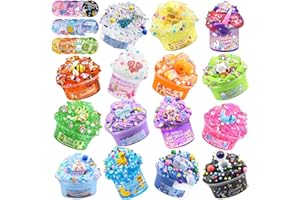 LAWOHO 15 Pack Slime Kit Different Textures, DIY Crunchy Slime Set with Various Charms and Add-ins, Perfect Kids Butter Slime Party Favors & Stress Relief Toys for Girls Boys Goodie Bags Stuffers