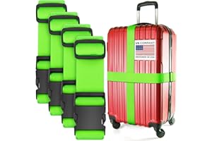 BLUECOSTO Luggage Straps for Suitcases - TSA Approved - Neon Green, 4 PK - Premium Nylon Belts for Suitcase, Briefcase & Travel Bag - Adjustable Strap Length 46" - 78"