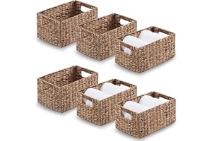 BLUEWEST Woven Baskets for Storage Natural Wicker Hyacinth Storage Basket with Firm Built-in Handles, Handwoven Basket for Organizing Kitchen/Bathroom/Laundry Room/Living Room (6, 8''W x 12.5''L x 6.4''H)