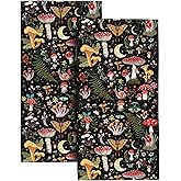 Cute Mushroom Bath Hand Towels Set of 2, Soft Absorbent Black Decorative Hand Towels for Bathroom Kitchen Home Spa Hotel Yoga,Mushroom Bathroom Decor Accessories,Gothic Witchy Gifts for Women 14"x28"