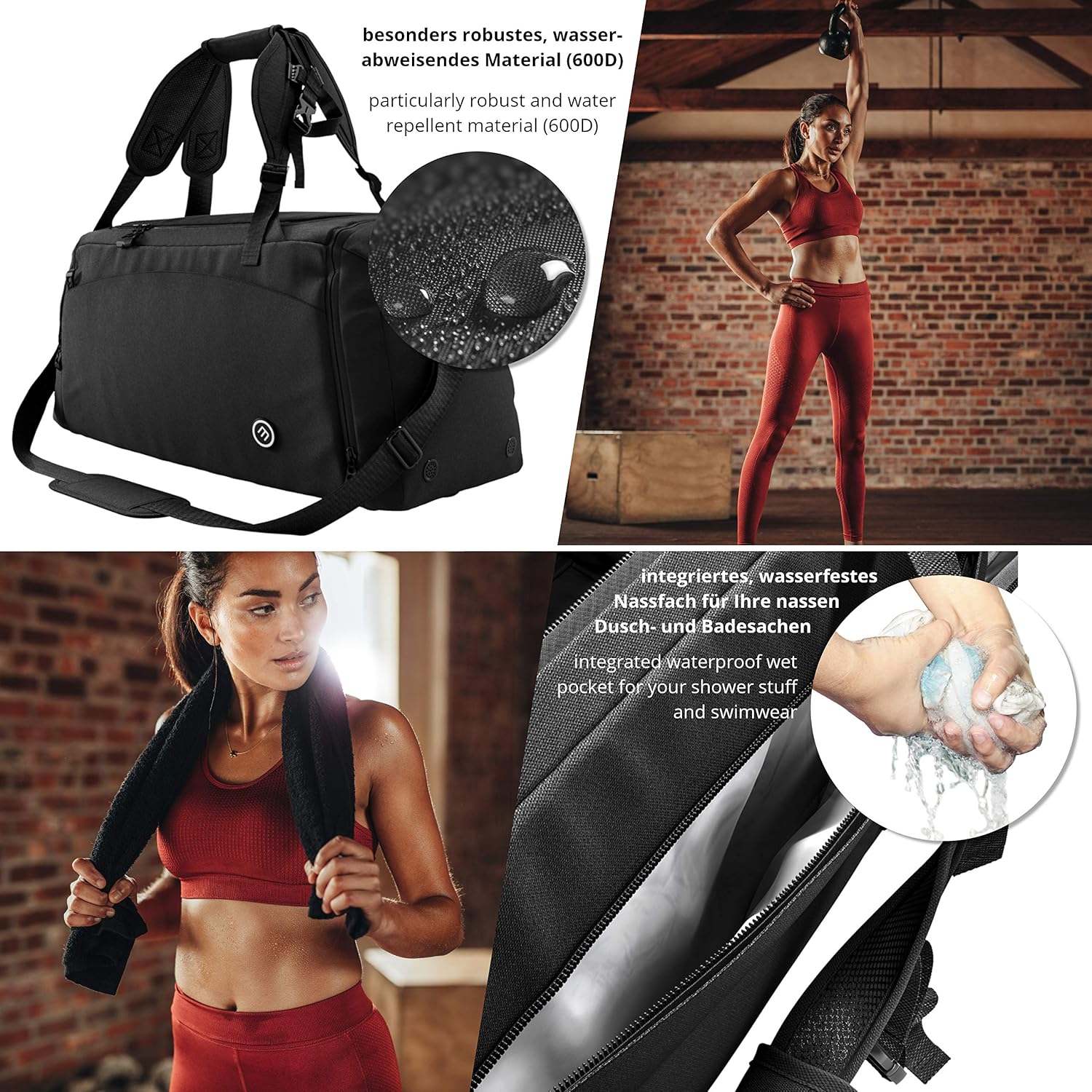 Gym Duffle Sports Bag + Backpack Function, Shoe Compartment - Image 5