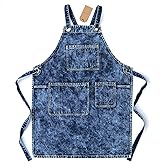 Jeanerlor - Denim Apron With Pockets for Women Women Hair Stylist(Blue-Black) - Special Washing Style Adjustable S to L