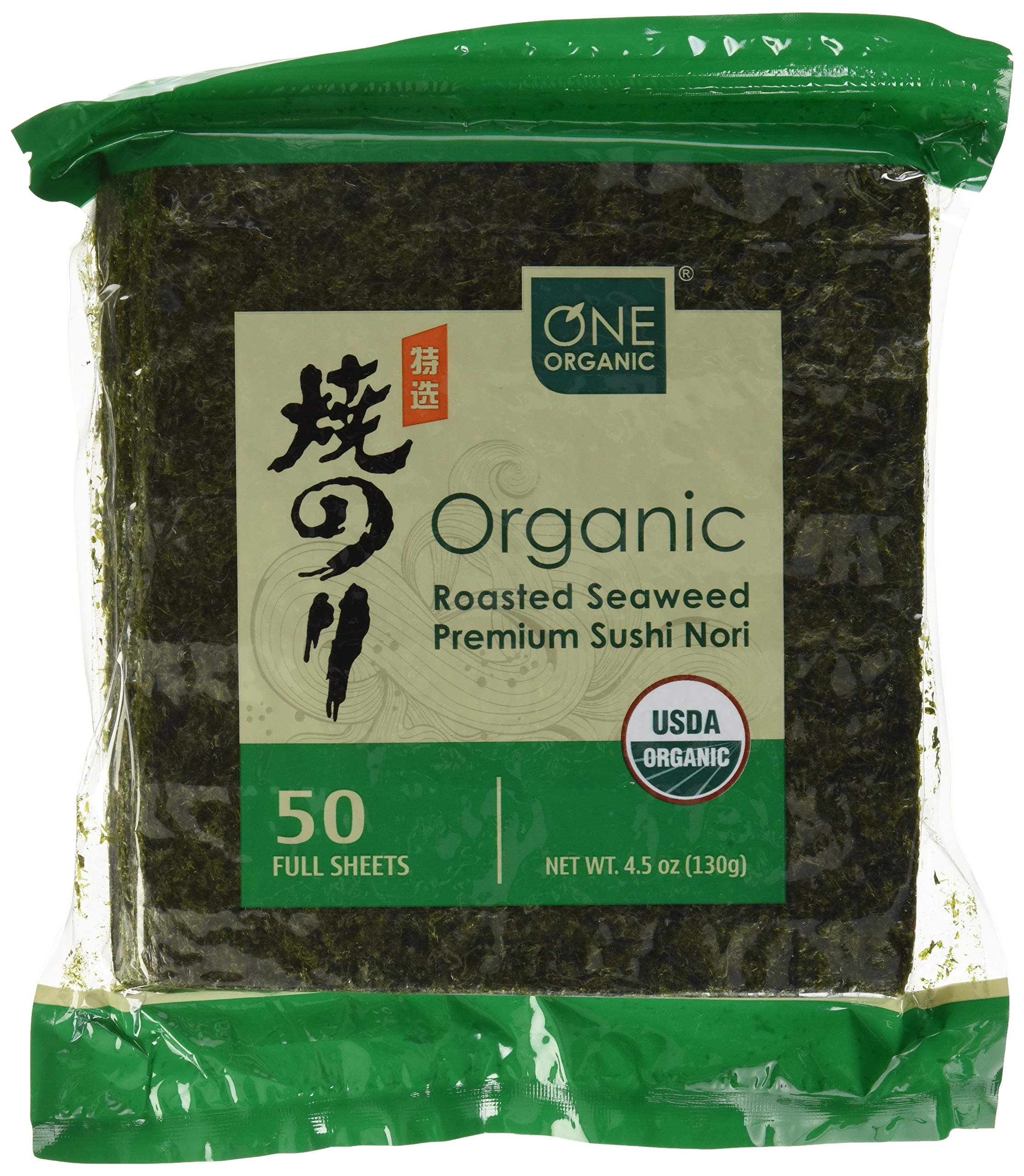 ONE ORGANIC Sushi Nori Premium Roasted Organic Seaweed (50 Sheets) by One Organic