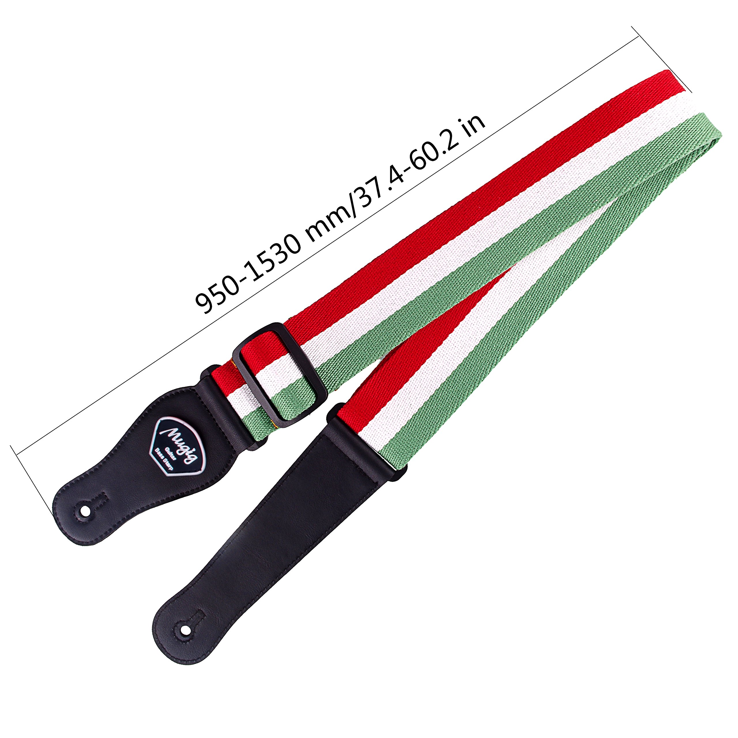Mugig Tracolla per Chitarra/Basso,Tracolla in Cotone per Chitarra/Basso Acustica/Elettrica con Tasca Porta Plettri, stile bandiera nazionale, Larghezza 5cm, Lunghezza Regolabile da 95 cm a 153cm (Italia)