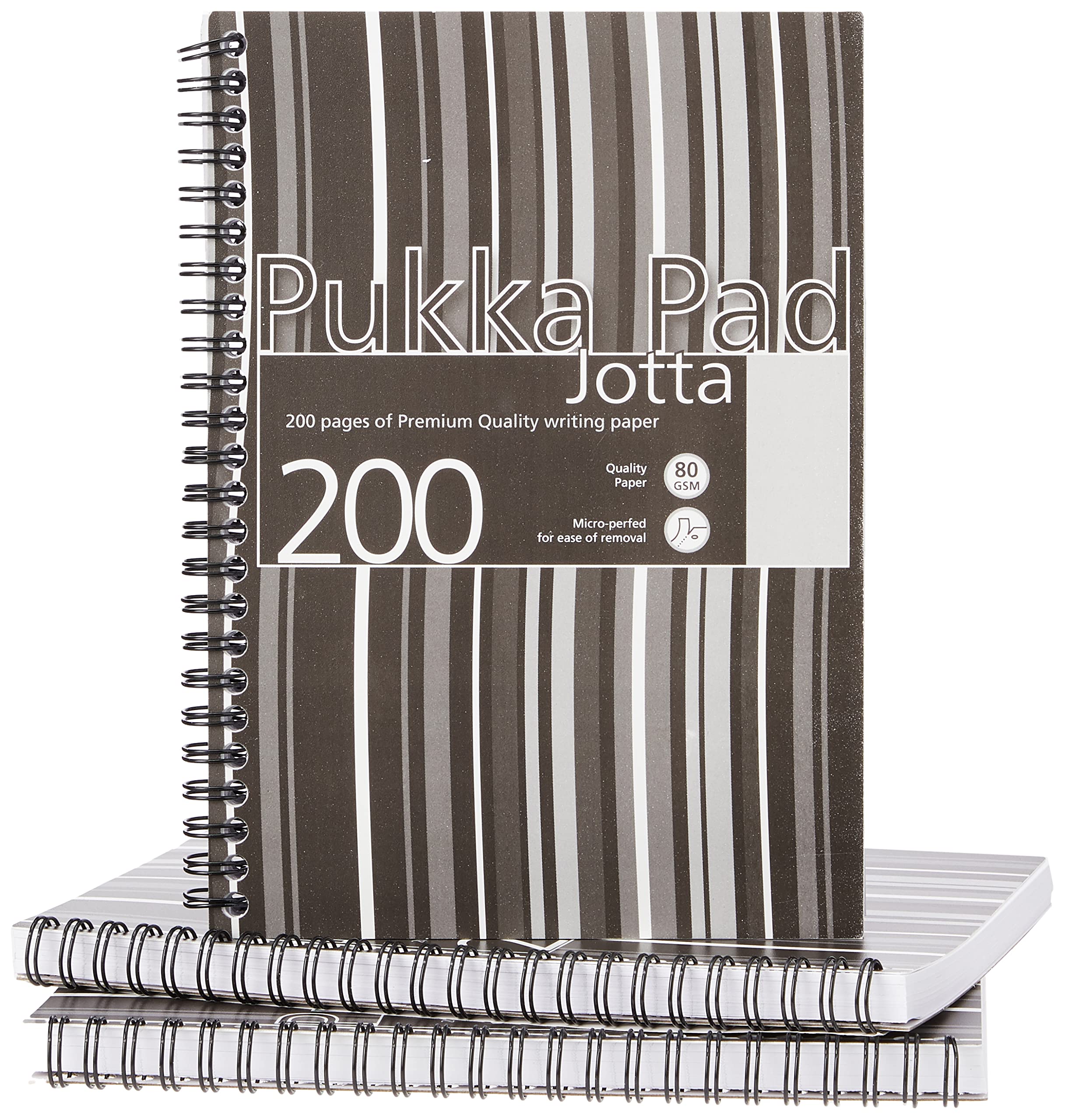 Pukka Pad Jotta Notebook Wirebound Plastic Punched 200pp 80gsm A5 Black Stripes Ref JP021-5 [Pack 3]