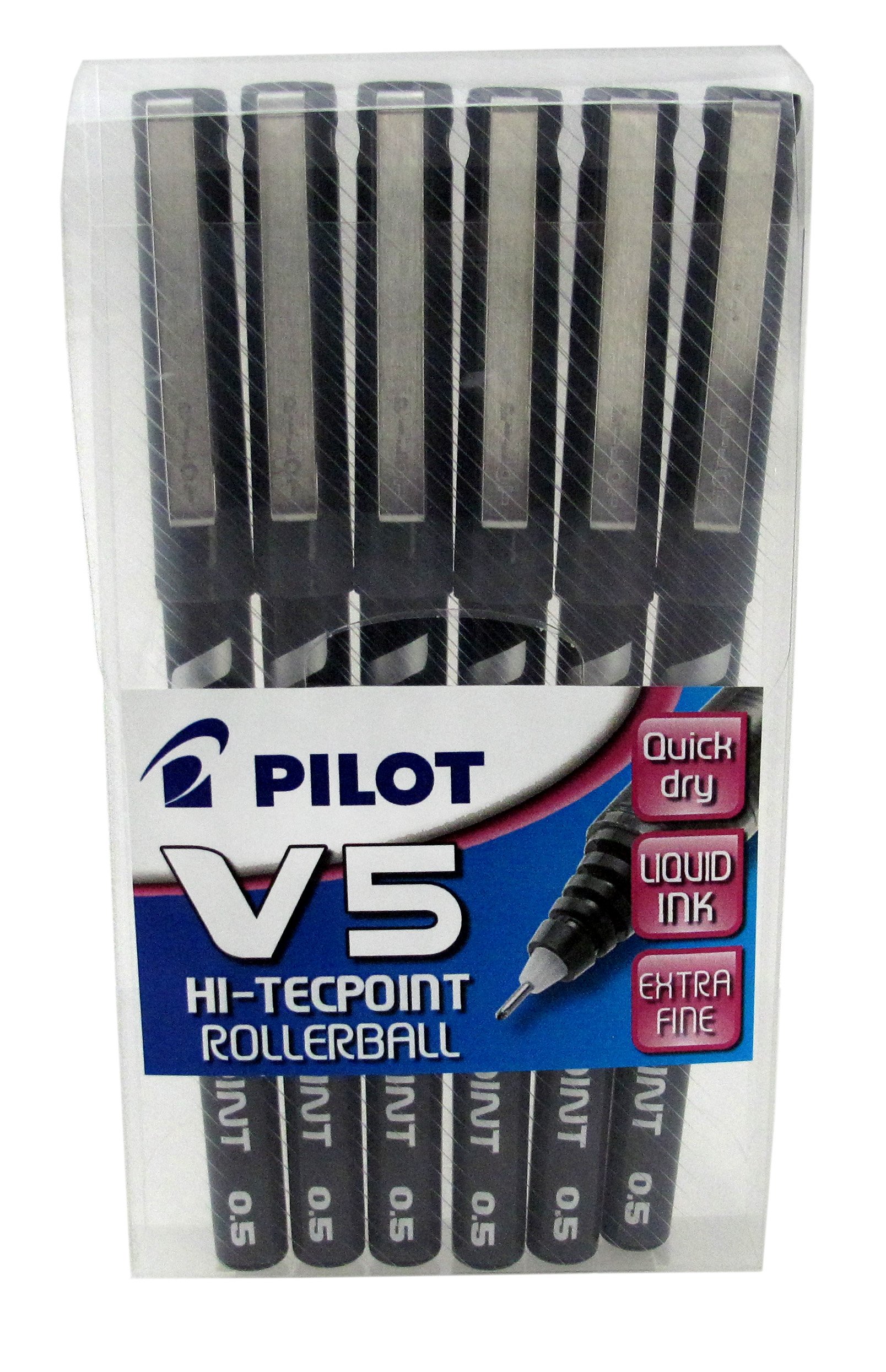 Pilot V5 Liquid Ink Rollerball 0.5 mm Tip (Pack of 6) - Black
