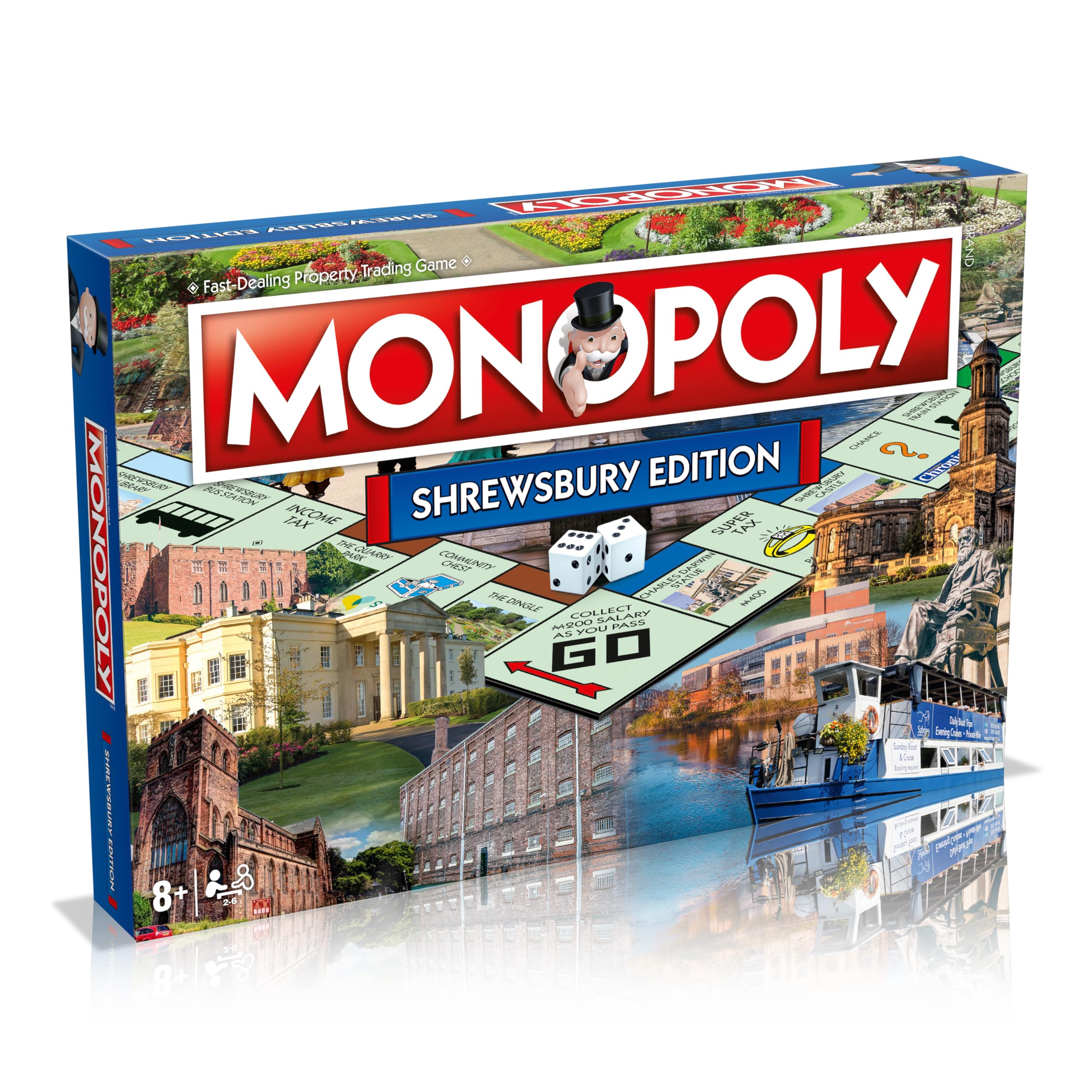 Winning Moves Shrewsbury Town Monopoly Board Game, Advance to Concord College, Shrewsbury Castle and Theatre Severn and trade your way to success, 2–6 players makes a great gift for ages 8 plus