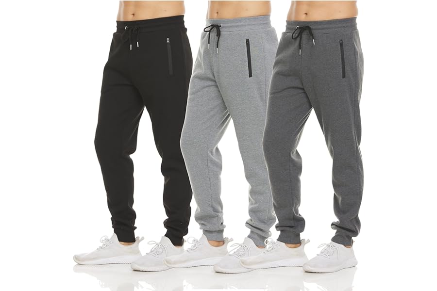 PURE CHAMP Sweatpants for Men 3 Pack Fleece Athletic Workout Joggers Mens Sweatpants with Zipper Pockets Size S-3XL