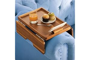 BLUEWEST Sofa Armrest Tray, Arm Table Sofa Arm Tray with Robust Large Grip Arm, Double Large SS304 Hinges and 360 Rotating Phone Bracket, Non-Slip/Flexible with Different Sofa Armrest Shapes and Width