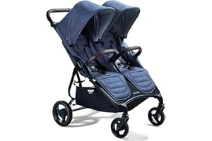 Valco Baby Trend Duo Light Weight Side by Side Double Stroller 2025 (Denim Blue) - Easy and Compact fold, Multi-Position Recline, Large Canopy, Independent Twin Vents and More - Luxurious Twin Pram