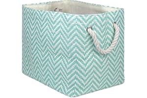 DII Oversize Woven Paper Storage Basket or Bin (Large - 17x12x12”), Aqua Chevron