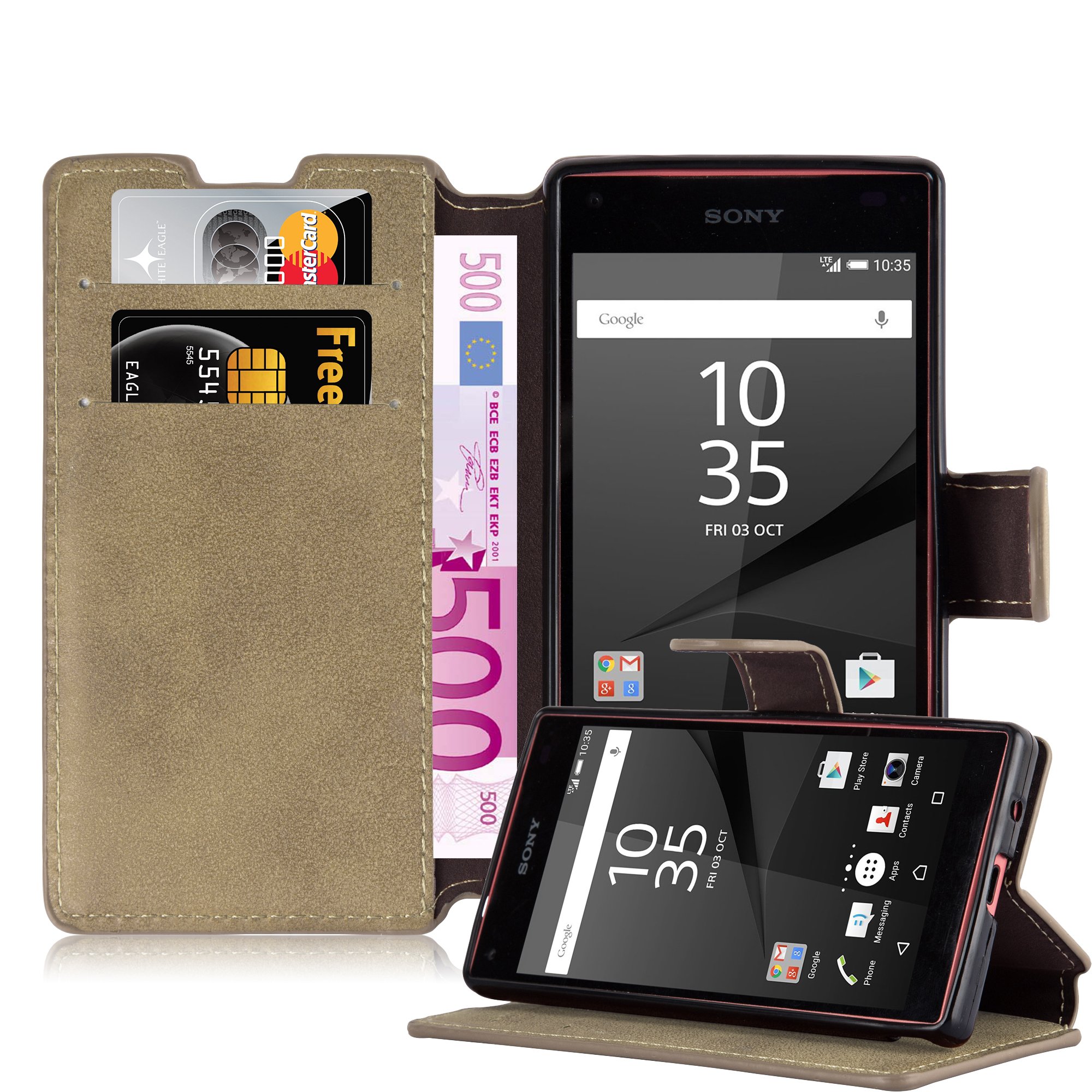 cadorabo – Retro Book Case in Used-Look Design for > Sony Xperia Z5 COMPACT / Z5 MINI < – Etui Cover Protection Pouch with Stand Function and Card Slot in FROSTED-ORANGE