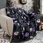 Halloween Goth Skull Throw Blanket 50x60 Inch Gothic Skeleton Blankets Soft Lightweight Cozy Plush Blanket for Halloween Decor Gifts