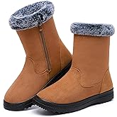 Aomigoct Warm Winter Boots for Women: Fur Lined Mid Calf Boots for Women Comfortale Zipper Womens Snow Boots Waterproof Walking Outdoor