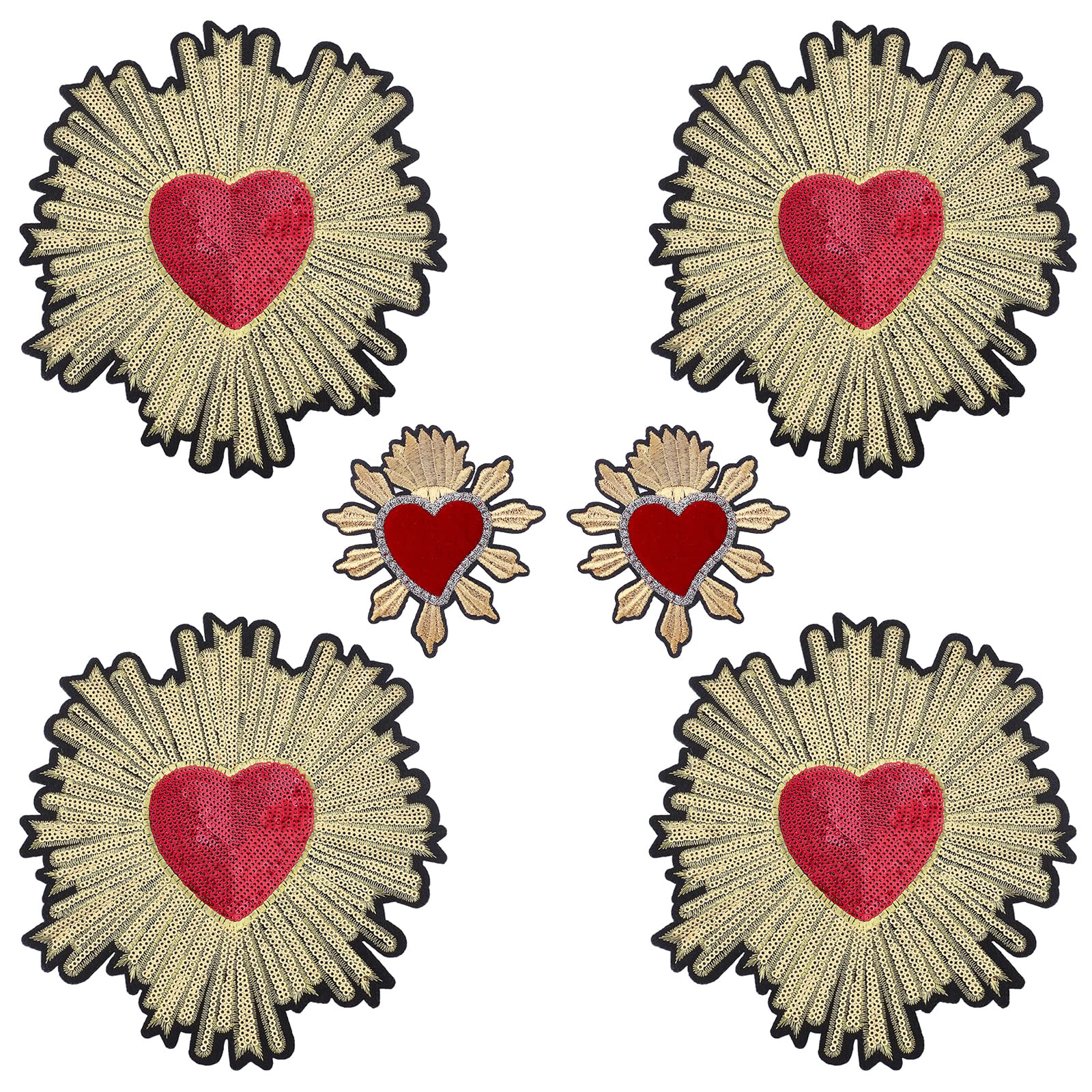 INFUNLY 6pcs Embroidery Applique Heart Patches Large Heart Flowers Sequin Patches Sew on Gold Sequin Fabric Patches Applique Badges for Jeans Jacket Women's Clothing Bag Caps