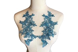 Heyiwell 1 Pair Peacock Blue Embroidered Applique Flower Patches for Sew on Bridal Wedding Ballet Dress Lace Decor 9"x4" Inch