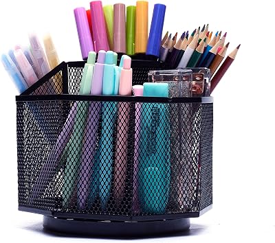 EXERZ Desk Organiser 360 Rotation Mesh 5 Compartments Pencil Holder