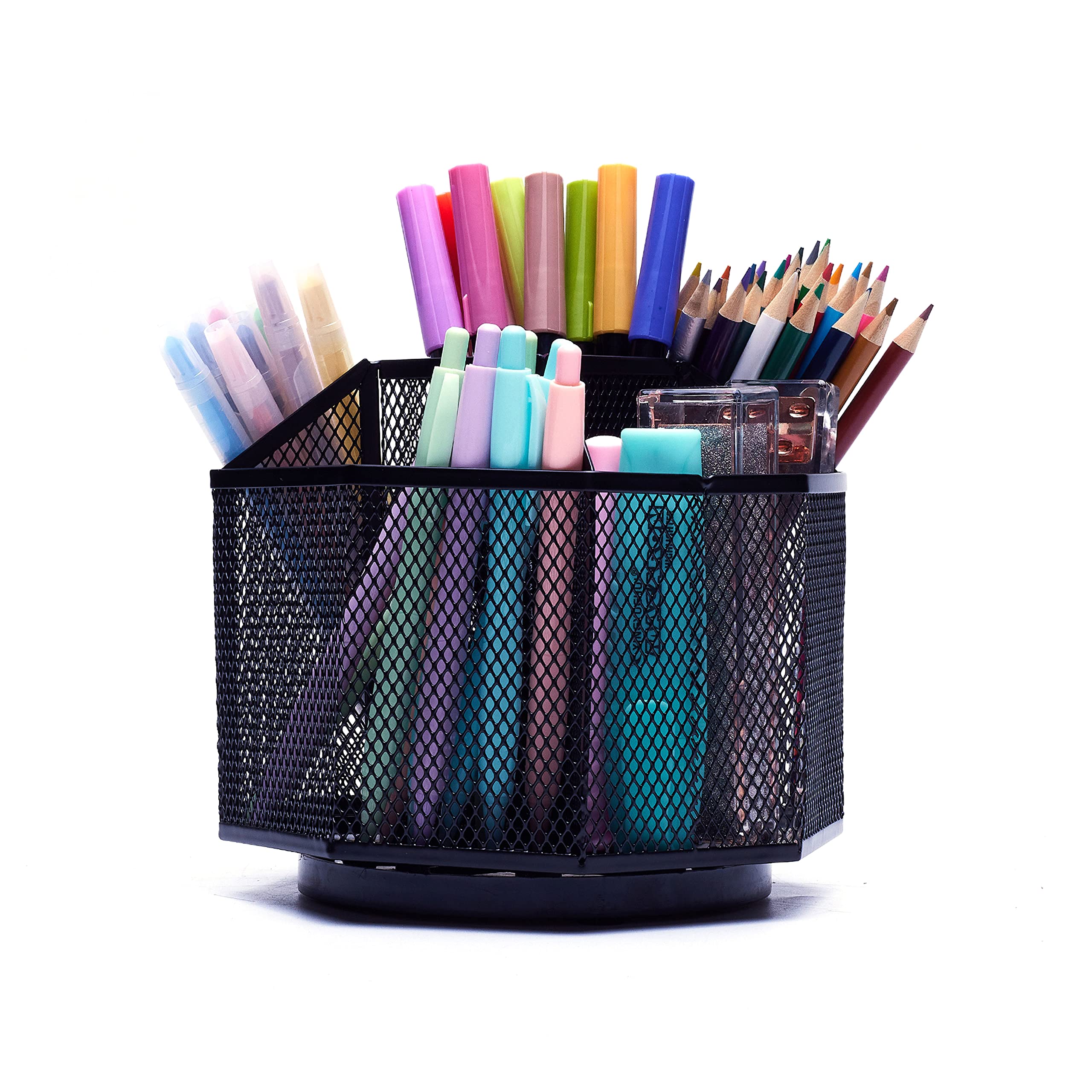 EXERZ Desk Organiser/Mesh Desk Tidy Caddy/Pencil Holder/Multifunctional 360 Rotating