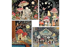VeGuude Paint by Numbers for Adults and Kids Beginner, 4 Pack Painting by Number Kits On Canvas, Without Frame DIY Moon Mushroom Frog Skull Oil Painting Acrylic Paints, Home Wall Decor 12x16inch