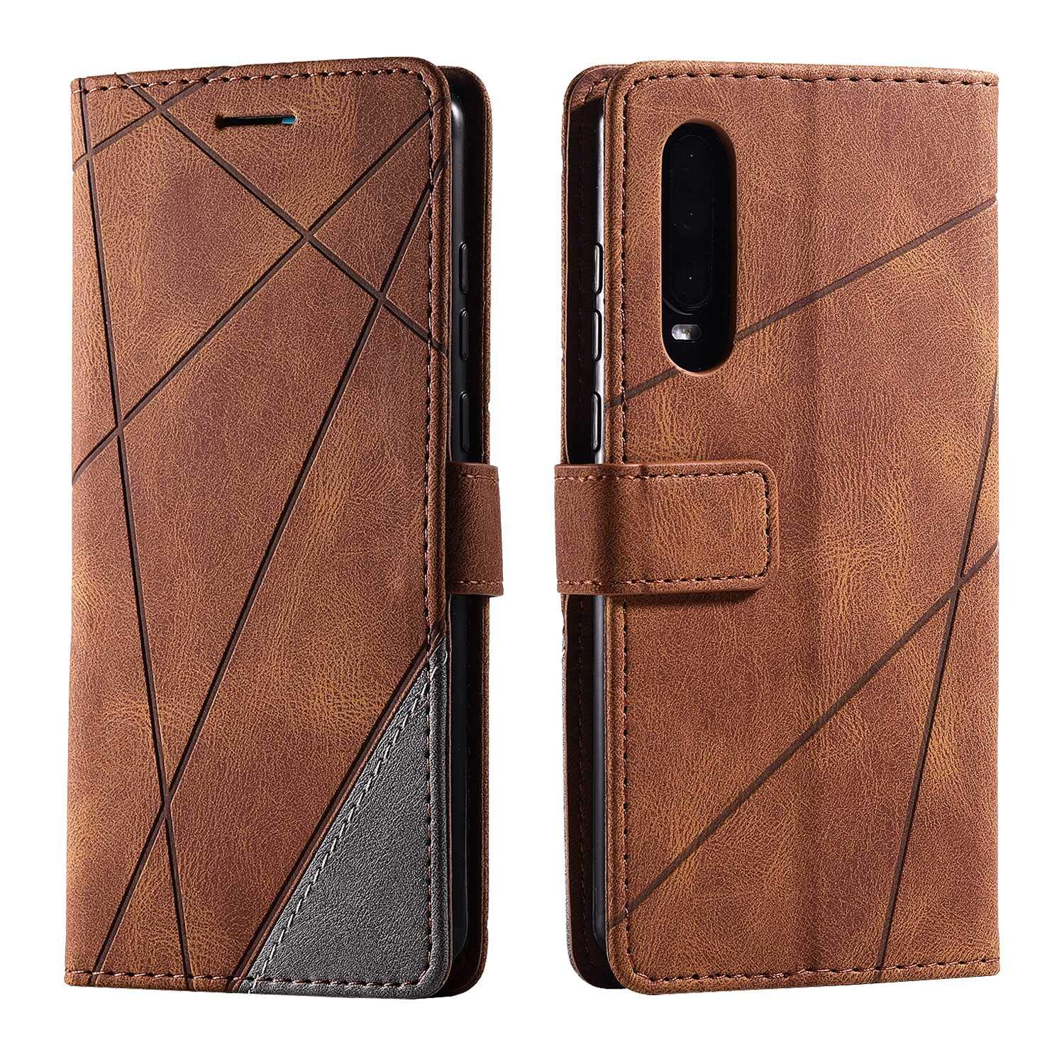 SONWO Case for Huawei P30 Case, Premium Leather Flip Wallet Case Magnetic Closure Card Slots Kickstand Phone Case for Huawei P30, Brown