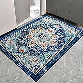 Easy-Going Boho Area Rug 3x5 Entryway Rug Washable Inside Door Mats for Home Entrance Non-Slip Tangerine Vintage Small Rugs for Entry Living Room Bedroom Kitchen Lightweight Carpet, Floral Aqua Yellow