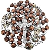 TALISMAN4U Stations of the Cross Rosary Chaplet Carved Wooden Beads Catholic Necklace for Men Women Holy Trinity Crucifix Cross Religious Gift Jewelry with Rosary Box & Prayer Booklet