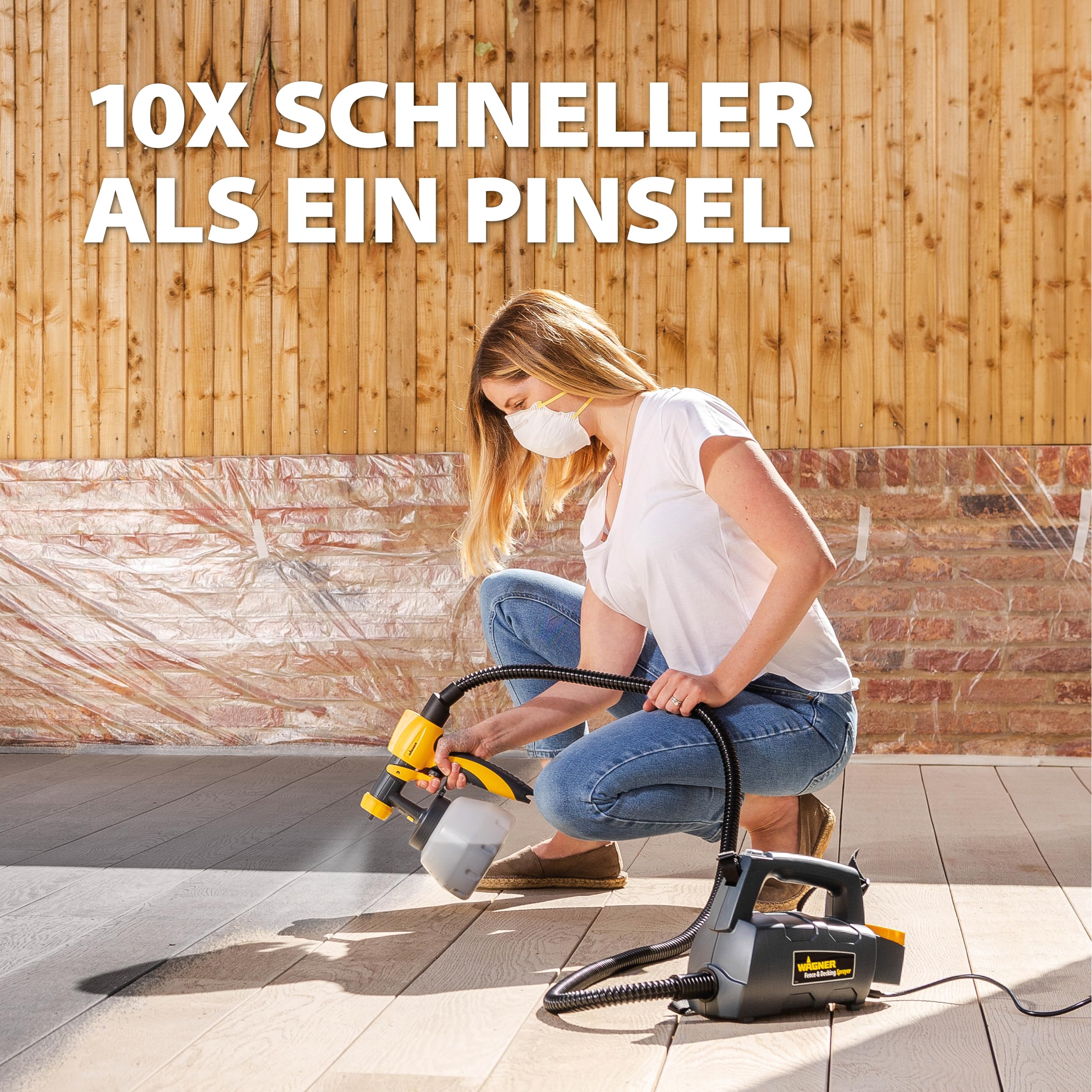 WAGNER Holzschutz Sprühsystem für Zäune, Gartenschuppen, Terrassen oder Gartenmöbel, sprüht 5 m² in 9 min, 1400 ml Behältergröße, 460 W, 1.8 m Schlauch 2