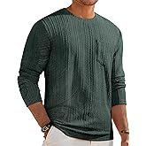 JMIERR Men's Long Sleeve Shirts Casual Crewneck Pullover T-Shirt Stretch Textured Knit Tee with Pocket