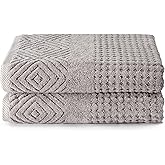 Texere 100% Organic Cotton Diamond Jacquard 700 GSM Luxury Bath Towel Sets - Ultra Soft and Absorbent Hotel and Spa Quality (Diamond, Cathedral Gray, 2 Bath Towels)