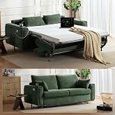Pull Out Sofa Bed, No Cushion Removal, Queen Sleeper Sofa, Chenille Green | USB Fast Charging, Memory Form Mattress, 2-in-1 Convertible Comfy Loveseat Couch Bed for RV, Apartment, Small Spaces