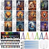 Sherr 108 Pcs Halloween Sip and Paint Kit, Pre Drawn Canvas for Adults | 12 Set Pre Printed Canvas, 8
