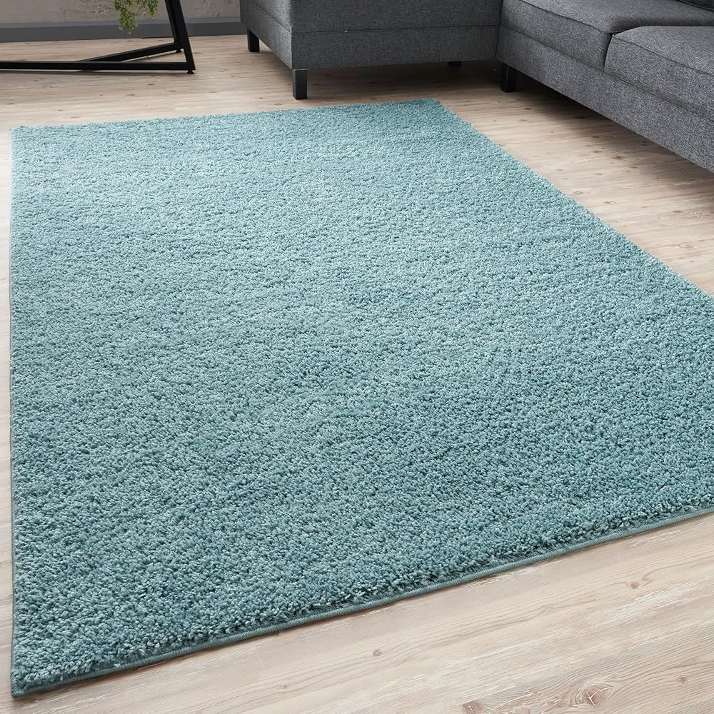 THE RUGS Living Room Shag Rug 80x150 cm Duckegg Blue 30 mm Thick