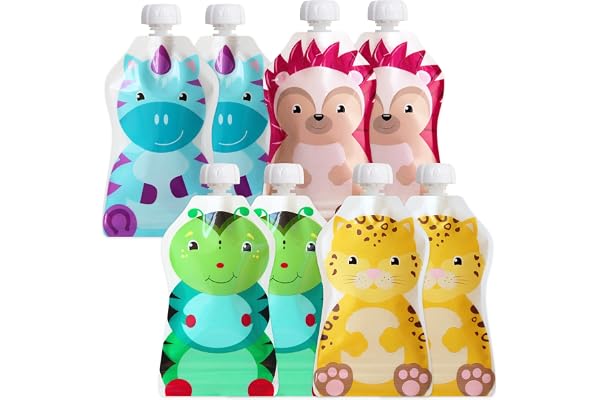 ChooMee Reusable Baby Food Pouches | BPA Free | Refillable Toddler Squeeze Pouches for Homemade Purees, Applesauce & Yogurt | Double Zipper, Easy Fill & Wide Bottom | 8CT, 5oz SnakPack FreshSquad