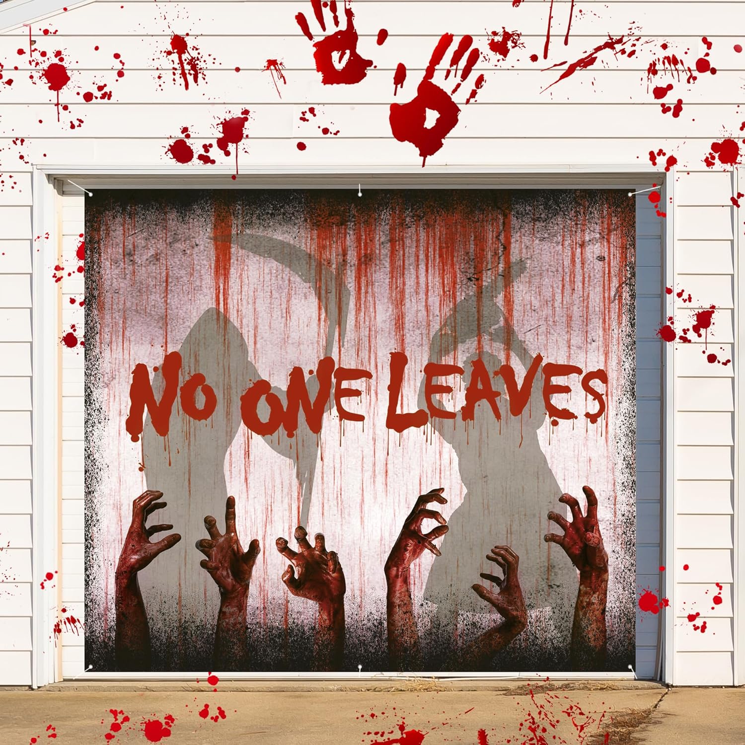 Garage Door Decorations - Halloween Garage Door Banner, 7x8ft - Spooky Horror Decor with Grommets, Bloody Backdrop, Ghostly Footprints & Handprints - Perfect for Halloween Celebrations and Horror Theme Parties