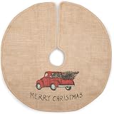 Rustic Red Truck Burlap Christmas Tree Skirt - 36 Inch Country Holiday Decor For Cozy Homes - View #8