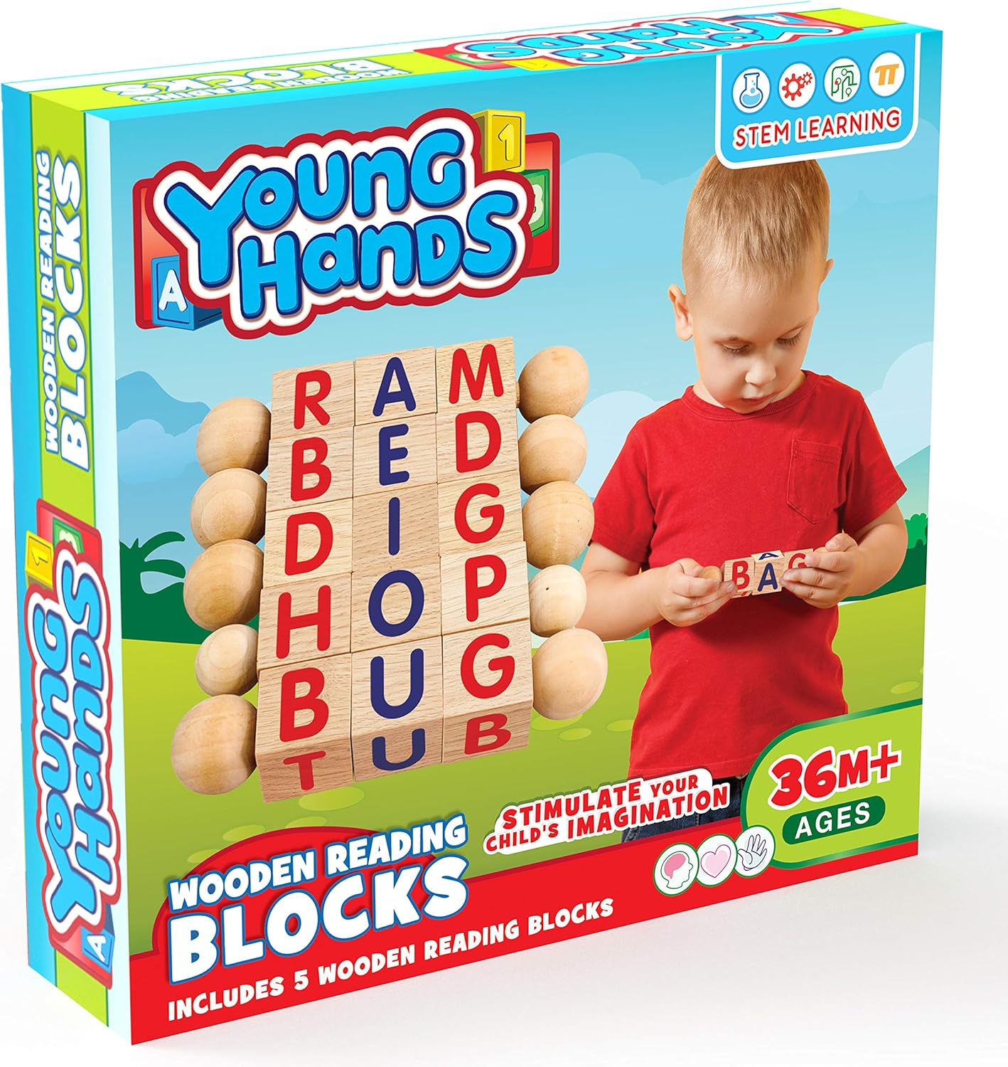 Wooden Reading Blocks | [5] Sets of Fun, Educational Spinning Alphabet Manipulative Blocks for Children w/ Easy-Grip Handles | STEM & Montessori Approved Toy for Pre-Kindergarten Boys & Girls Gift: Kitchen & Dining