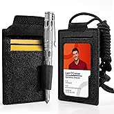 OneTigris RFID Blocking Slim ID Card Badge Holder with Adjustable Lanyard | RFID Shields 13.56MHz, 2-4 Card Slots, Clear ID Window, Pen Loop, 500D Nylon Built, Pocket or Neck Carry,Minimalist Design