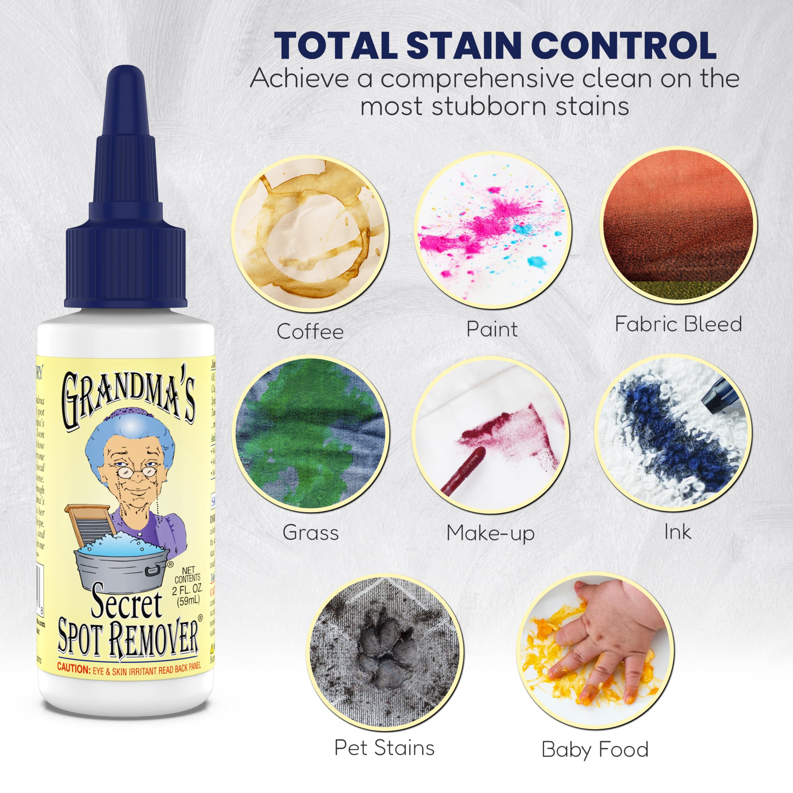 Grandma's Secret Spot Remover - Chlorine, Bleach and Toxin-Free Stain Remover - Stain Remover for Clothes - Fabric Stain Remover Removes Oil, Paint, Blood and Pet Stains – 2 Ounce