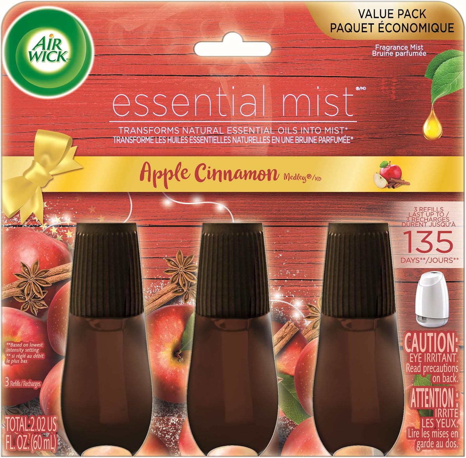 Air Wick Essential Mist, Essential Oils Diffuser, Apple Cinnamon Medley, 3ct, Fall Scent, Fall Spray, Air Freshener: Health & Personal Care