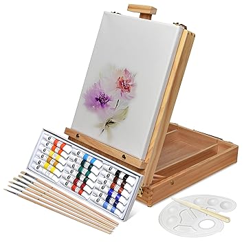 Artina 28tlg. Malset Florenz im Malkoffer: Hobby Künstler Staffelei, 18x12ml Acryl-Farben, Keilrahmen & viel Zubehör