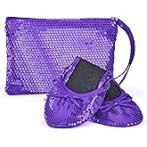 Silky Toes Foldable Sequin Shoes for Women | Comfortable Dressy Flats for Weddings, Parties & Events | Ballet Purse Slippers