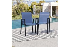 Seekverse Outdoor Dining Chairs Set of 2, High-Back Stackable Patio Chairs with Metal Frame, Lightweight Sling Design, Ideal for Garden, Deck, Poolside, Blue