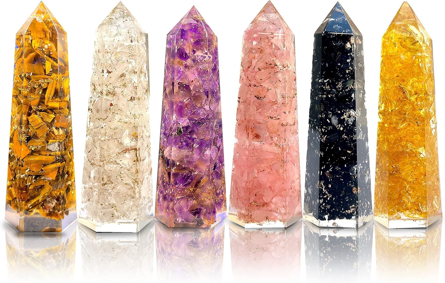 Mixed Media - Discover the Healing Crystal Wand Set of 6 pcs + Black Tourmaline Necklace | Enhance Your Well-being and Embrace Positive Vibes