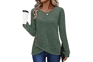 XIEERDUO Tunic Sweaters for Women Long Sleeve Shirts Crew Neck Tops with Buttons Fall Fashion Outfits Winter Clothing