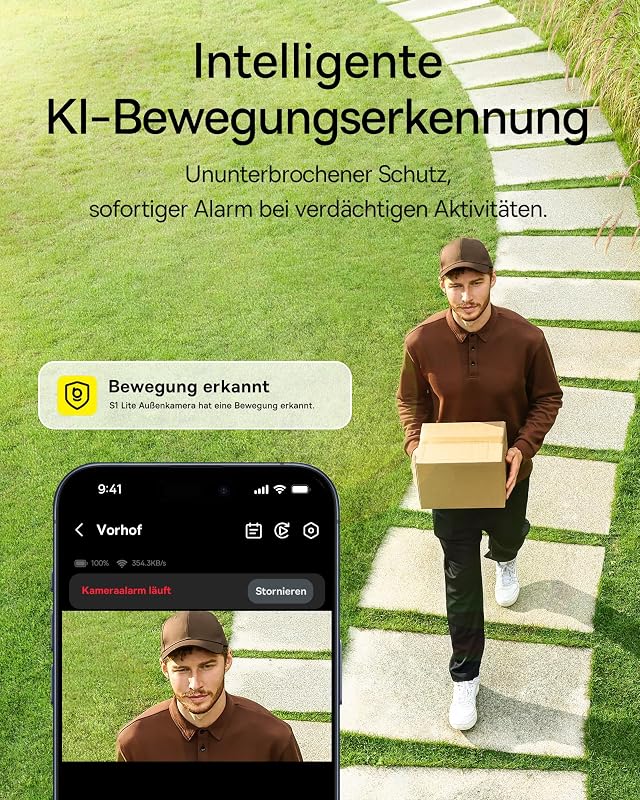 Security S1 Lite Solocam Überwachungskamera Aussen Solar Akku WLAN, IP67 Wetterfest, Kamera Überwachung Kabellos Außen 2K 135°, Farbnachtvision, Keine Gebühren, Kompatibel mit Alexa & Google