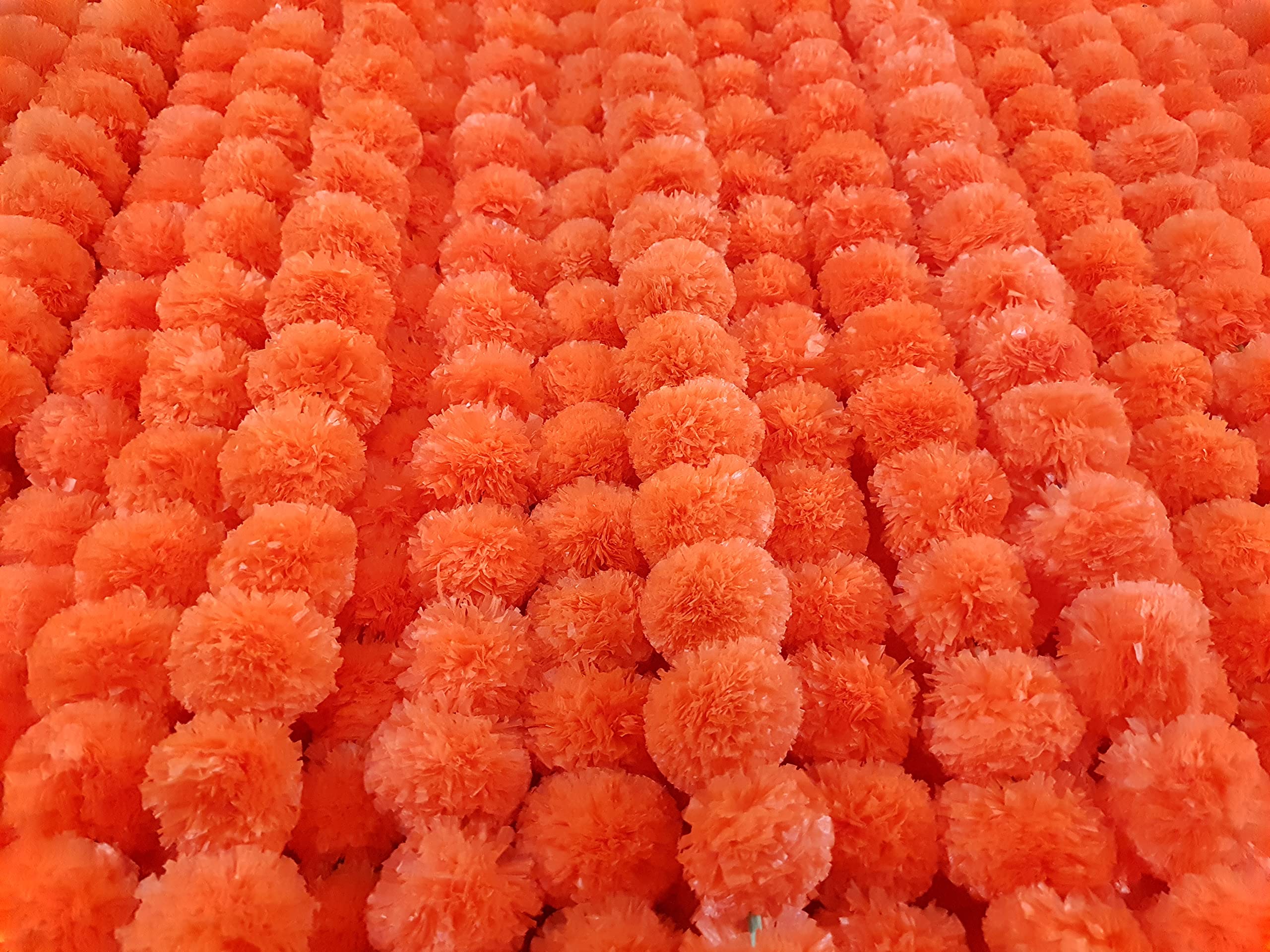 5 Pc Marigold Garland 5 Ft Long Strands of Artificial Marigold Flowers, Diwali Decorations Home, Indian Décor for Pooja, Wedding, Spring Bush Floral, Faux Garland, Día de Muertos Décor (Dark Orange)