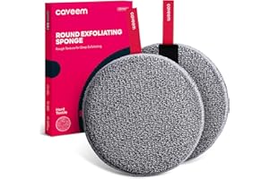 Caveem Exfoliating Body Scrubber, Extra Rough Shower Exfoliator Sponge, Body Exfoliating Sponges for Remove Dead Skin, Bath and Body Exfoliate Buffer, Round Sponge for Women (2 Pack)